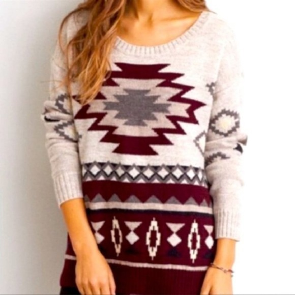 American Eagle Outfitters Size Medium Wool Blend Native American Aztec Sweater - Picture 2 of 9